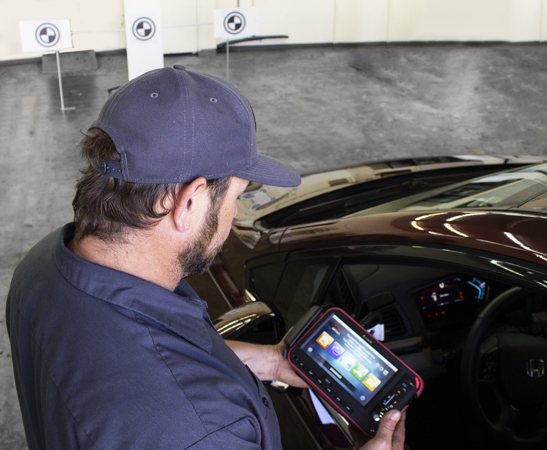 One of our technicians calibrates a vehicle ADAS system.